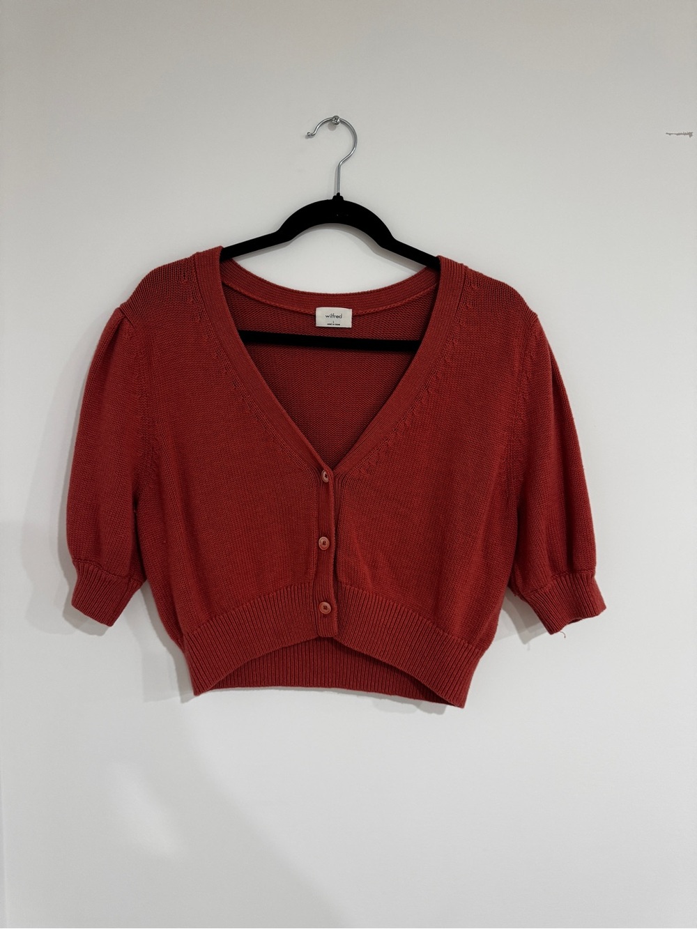 Wilfred Plunge Front Cardigan Cropped Red Cardigan
